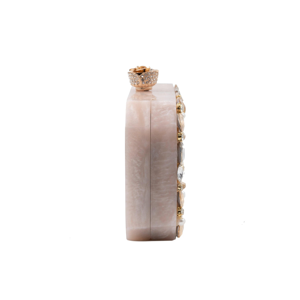 Beige Luxury Resin Embellished Clutch