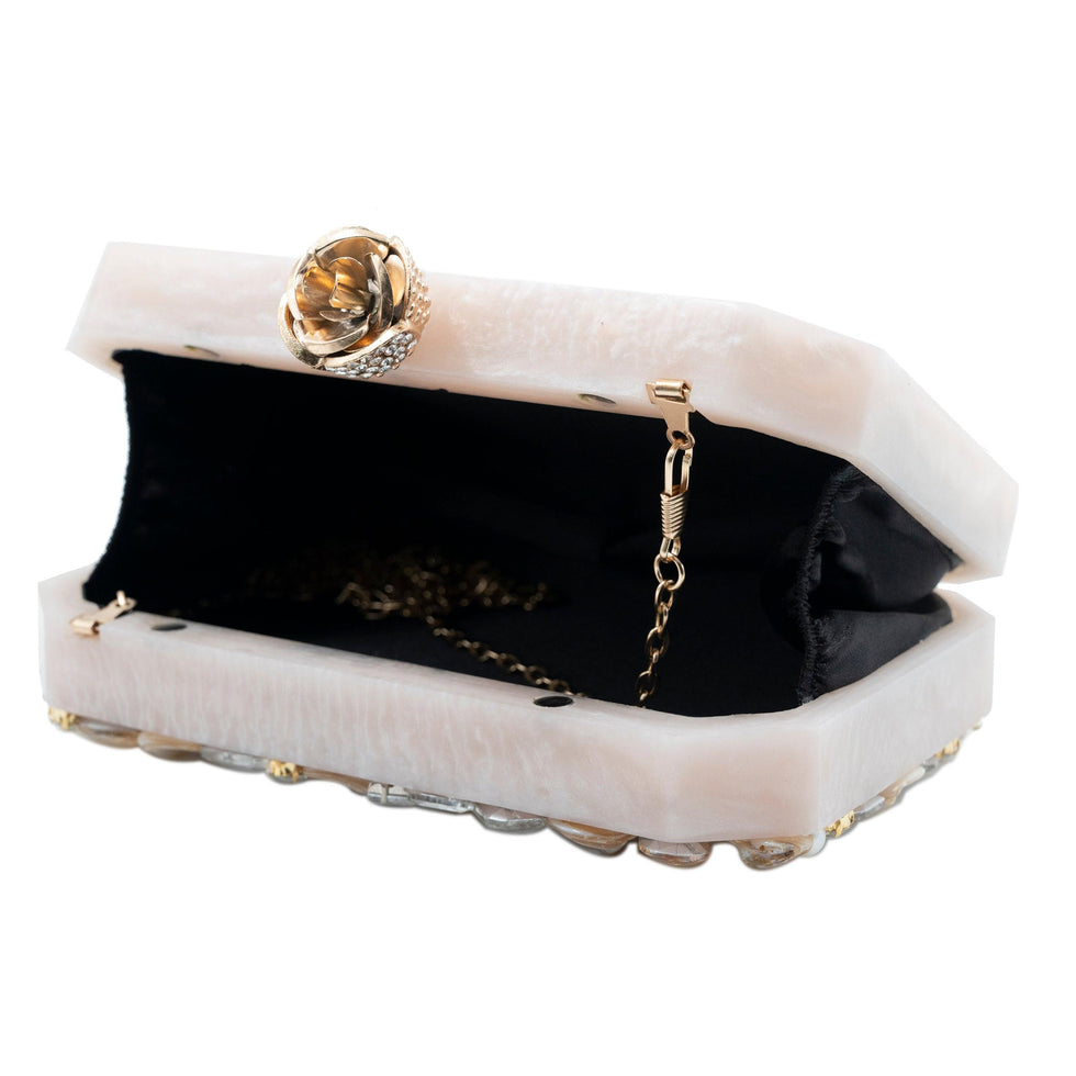 Beige Luxury Resin Embellished Clutch